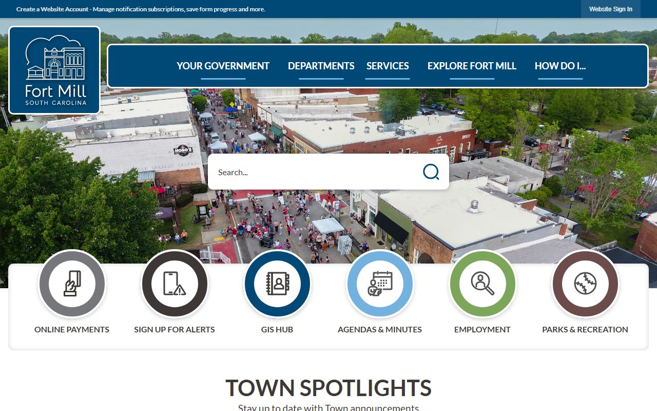 Fort Mill Police Department website for arrest records and town services