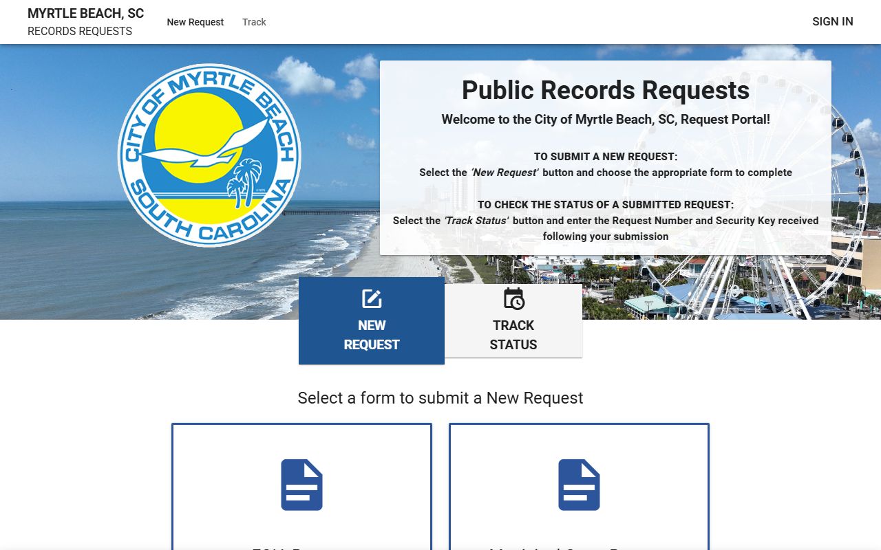 Myrtle Beach FOIA request portal for obtaining arrest records and police reports