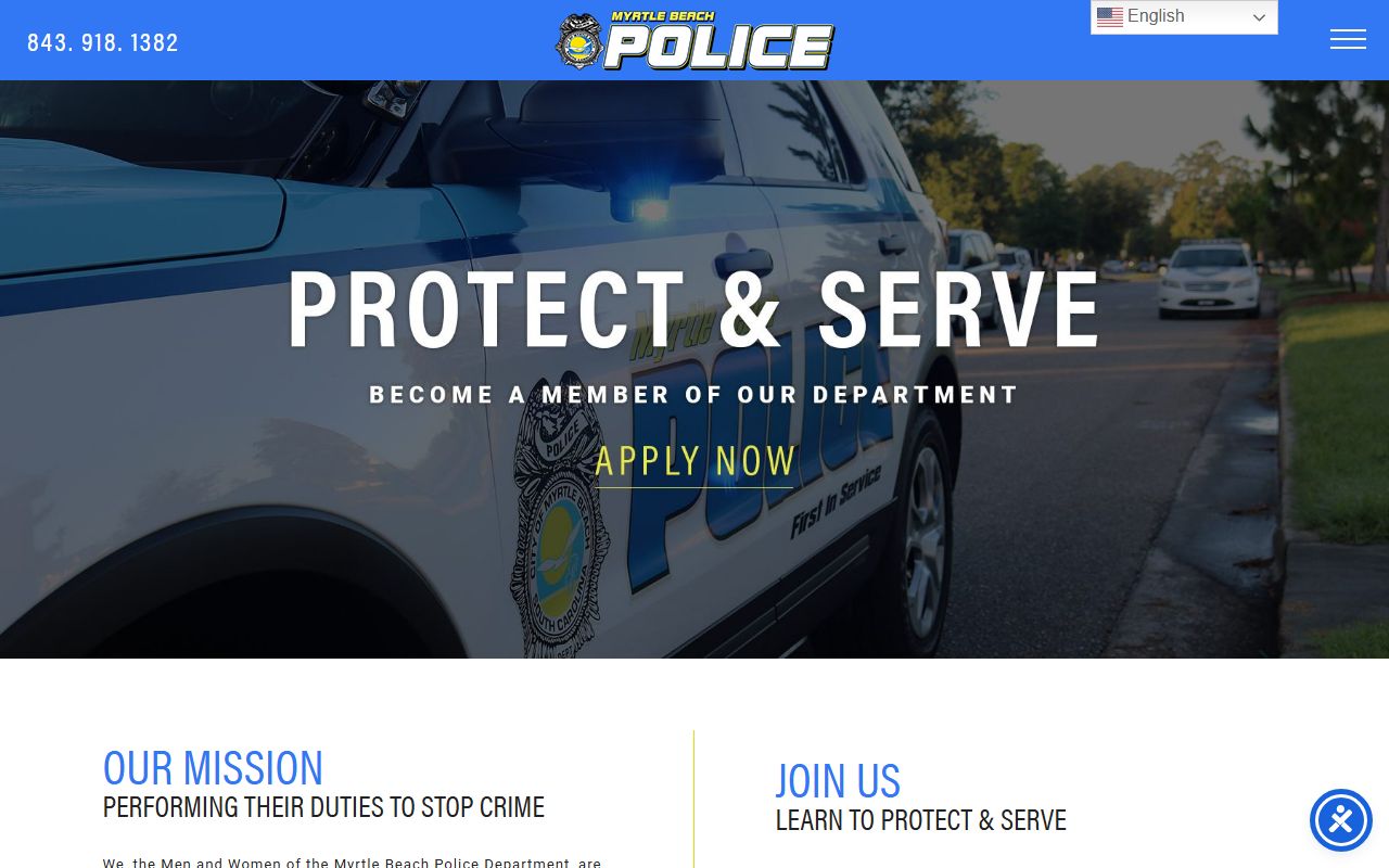 Myrtle Beach Police Department website for arrest data and public safety information