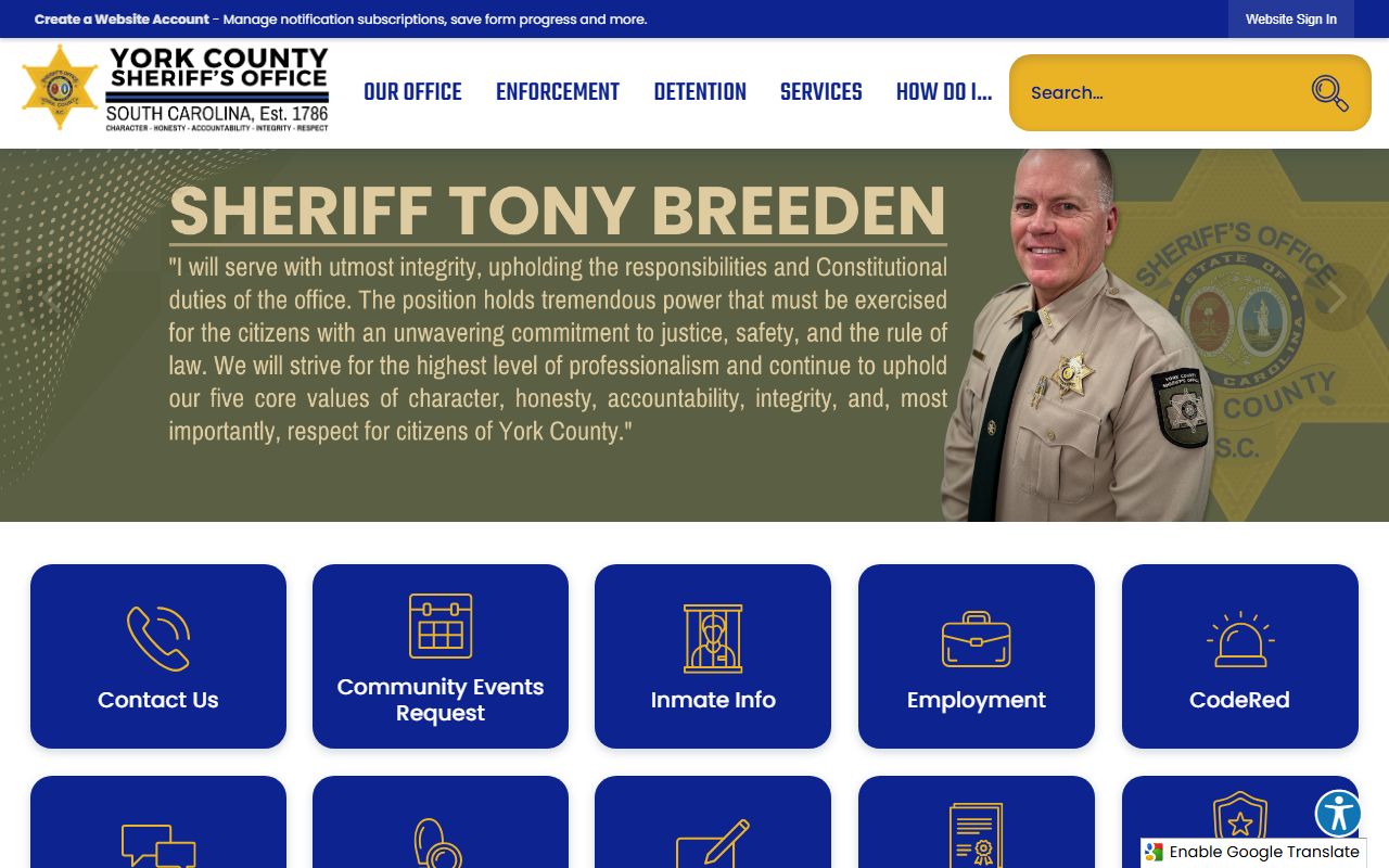 York County Sheriff website used for Rock Hill recent arrest lookups