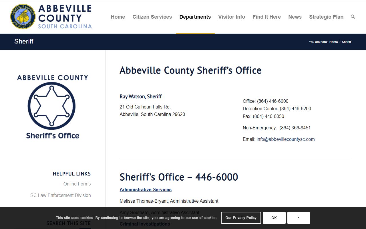 Abbeville County Sheriff's Office website for recent arrests information