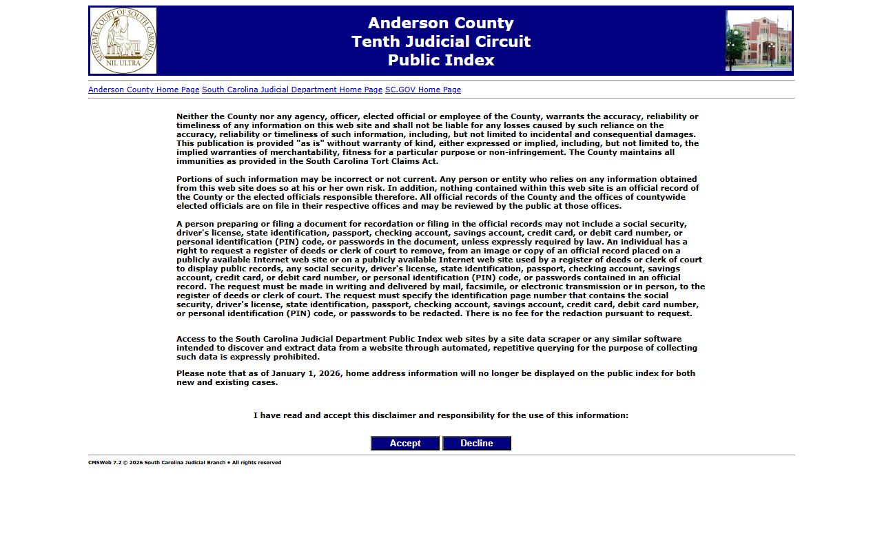 Anderson County Public Index search for recent arrests court records