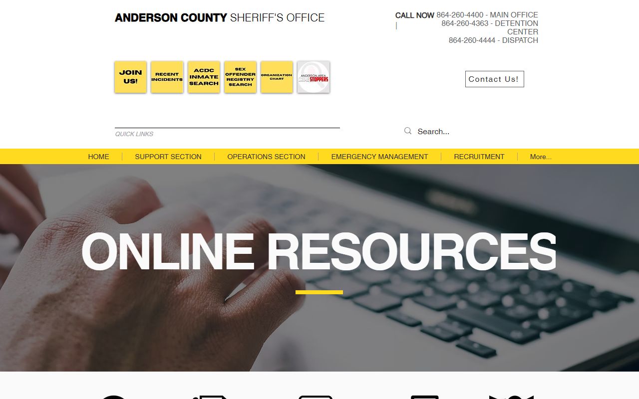 Anderson County MyACSO portal for searching recent arrests and inmates