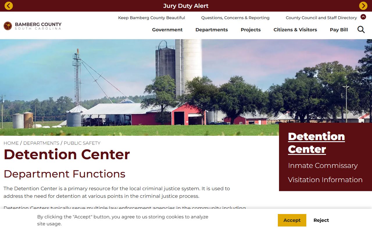 Bamberg County Detention Center page for recent arrests booking information