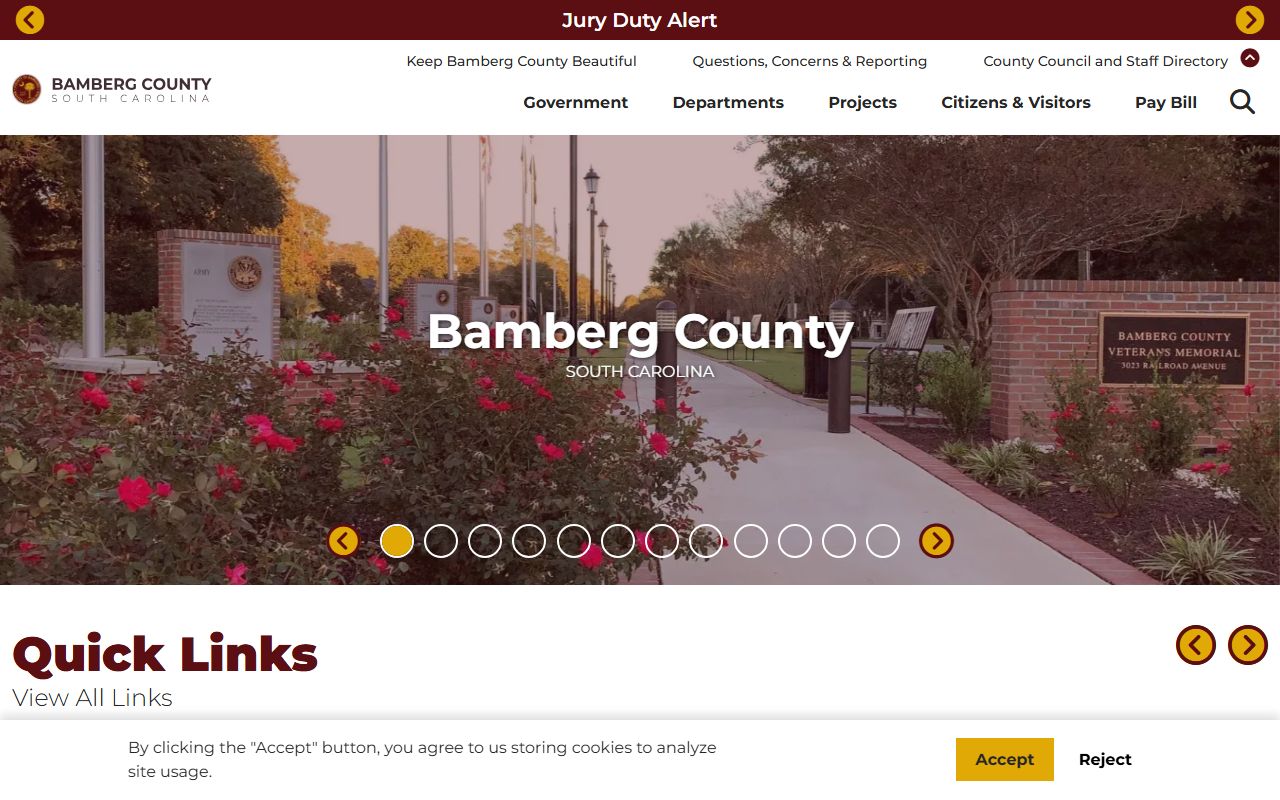 Bamberg County government website for recent arrests and public records