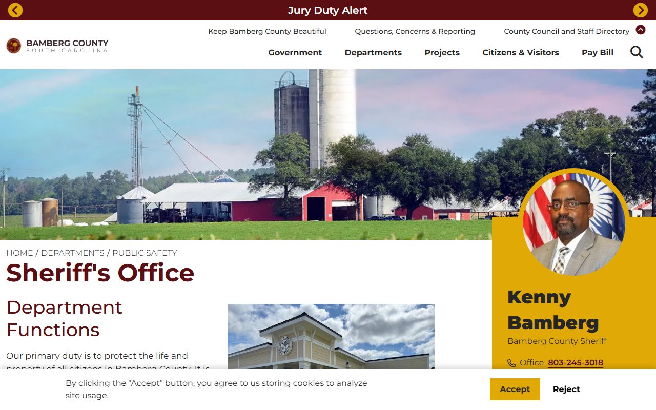 Bamberg County Sheriff's Office website for recent arrests information