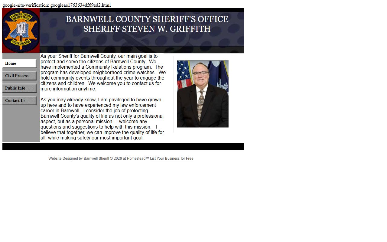 Barnwell County Sheriff's Office website for recent arrests details