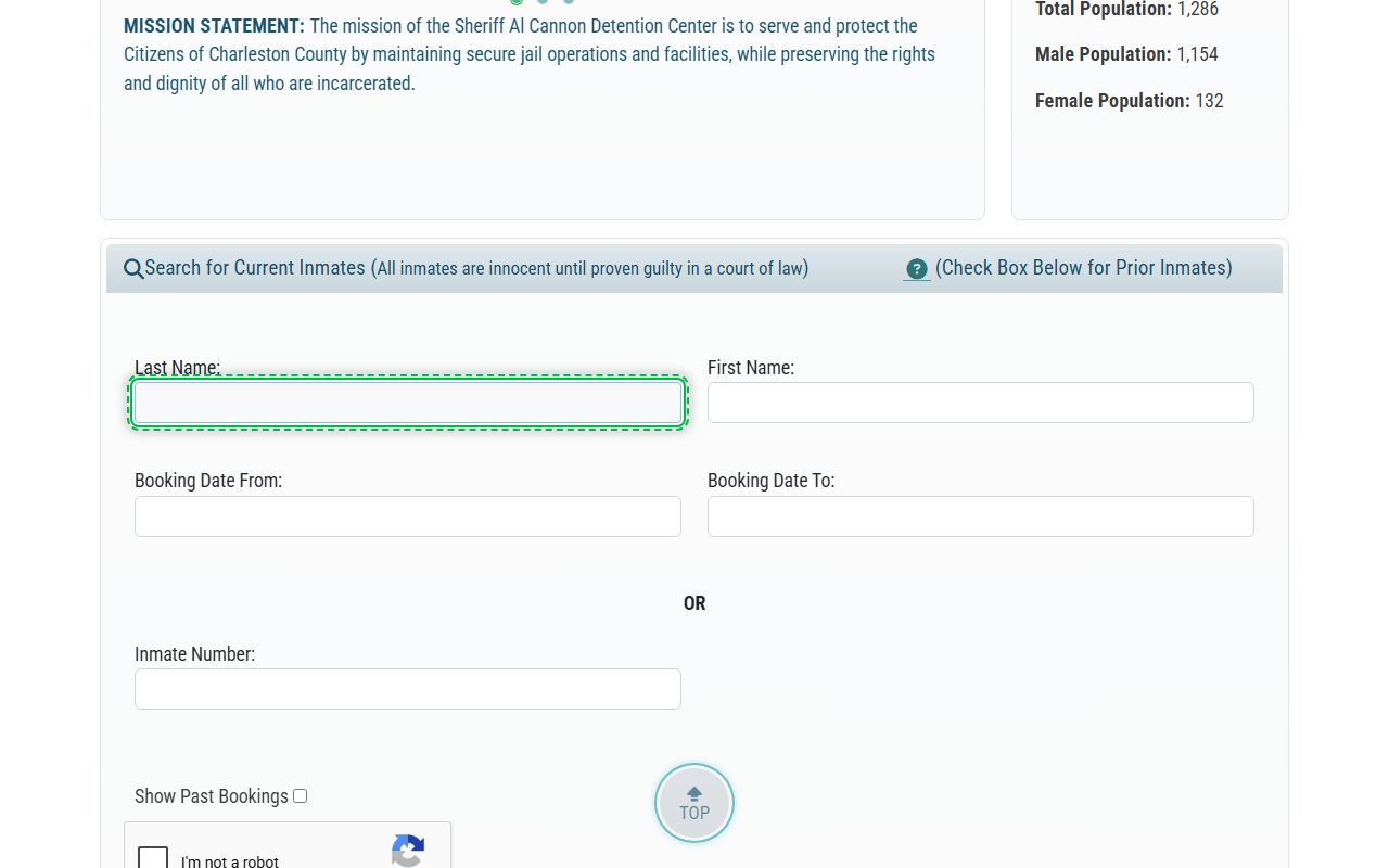 Charleston County inmate search tool for recent arrests and booking records