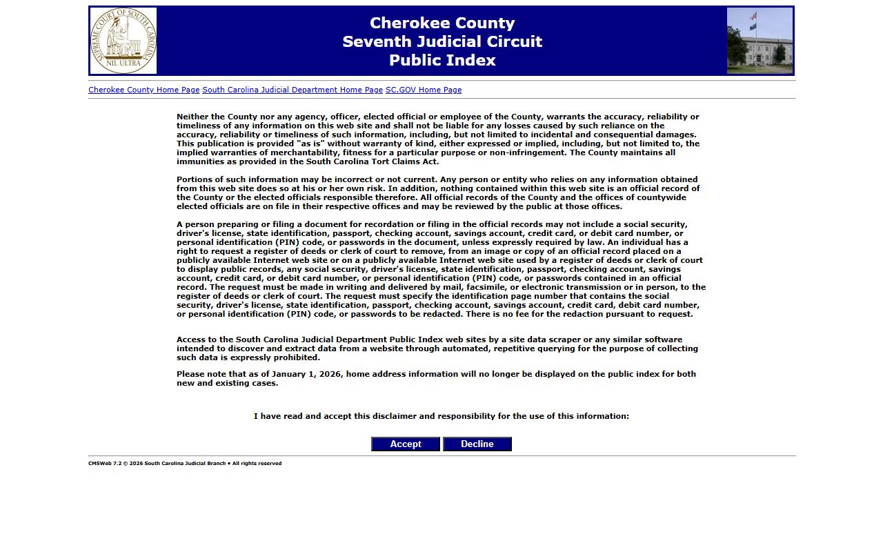 Cherokee County Public Index for recent arrests court records