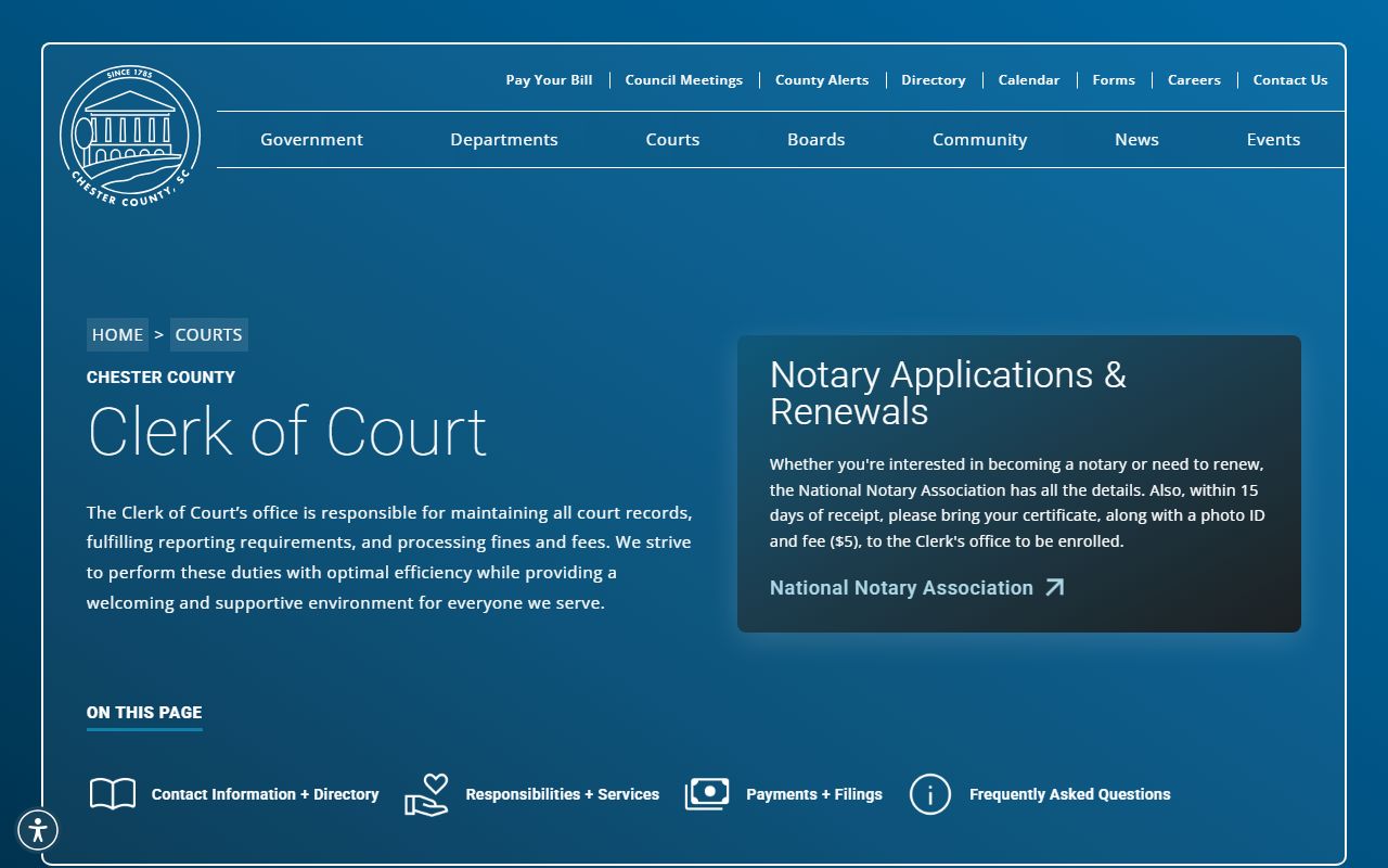 Chester County Clerk of Court for recent arrests case records