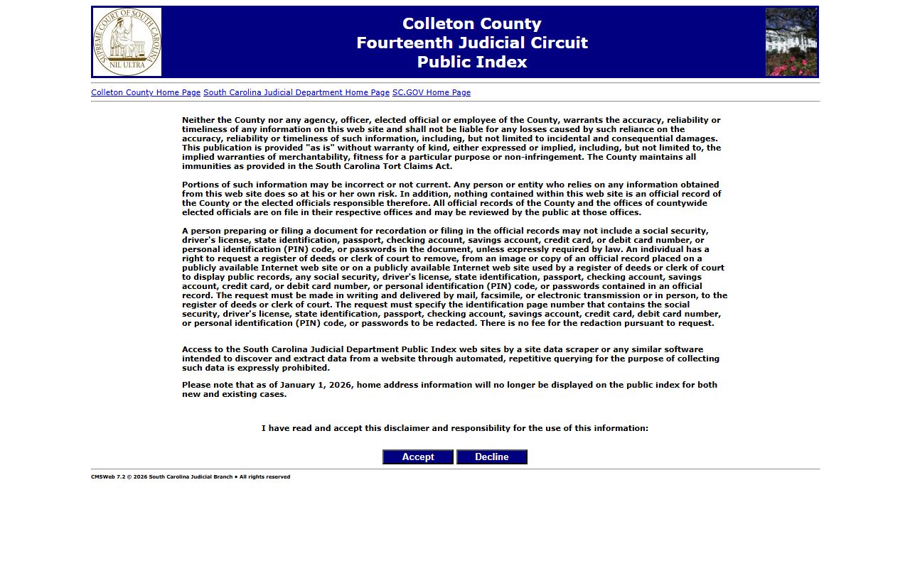 Colleton County Public Index search for recent arrests court records