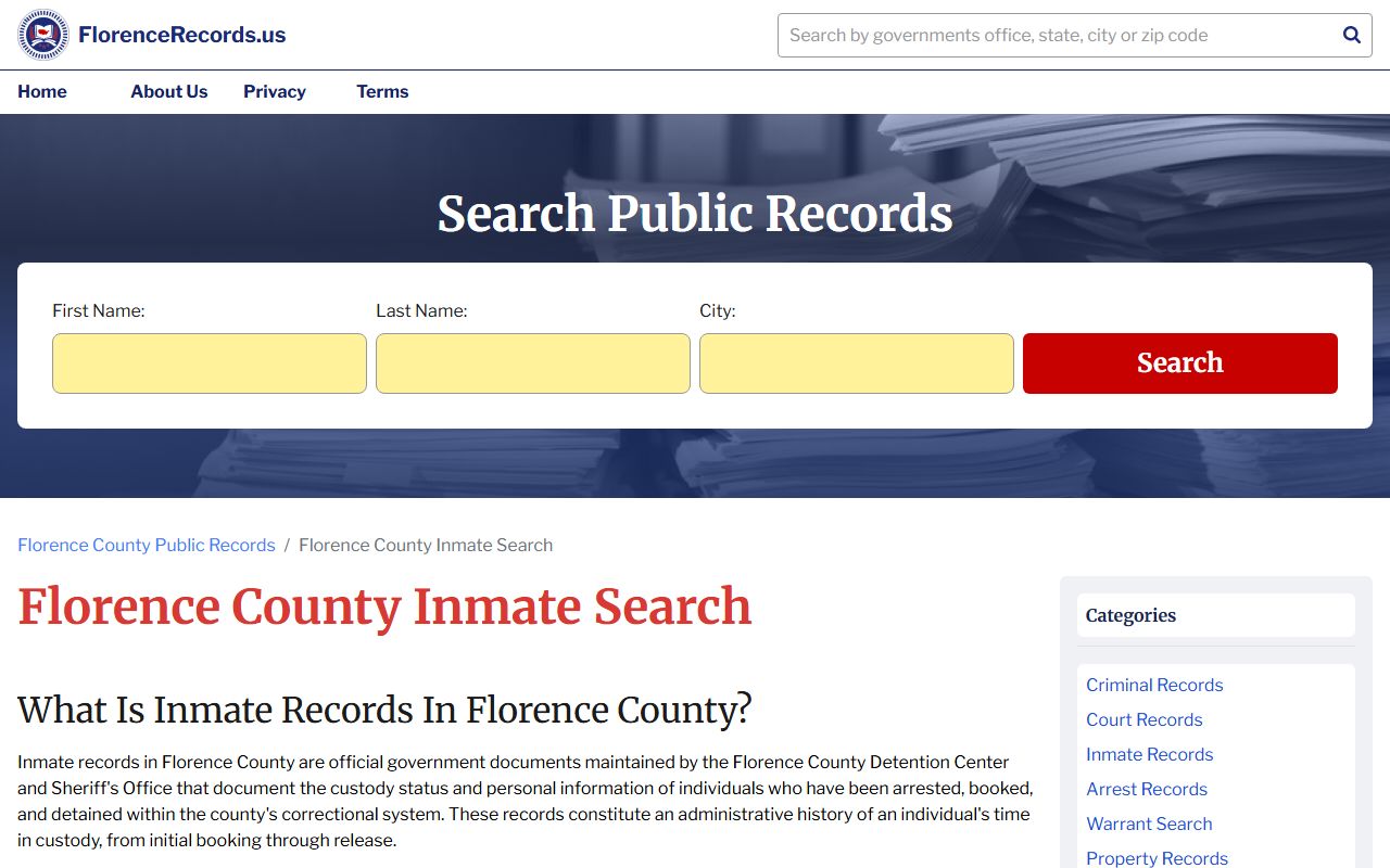 Florence County Sheriff's Office inmate search for recent arrests