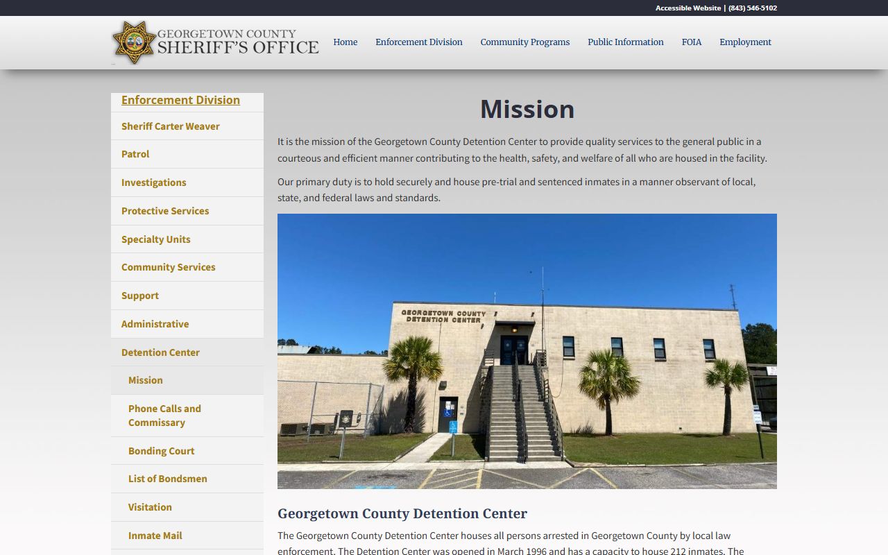 Georgetown County detention center page for booking and arrest information
