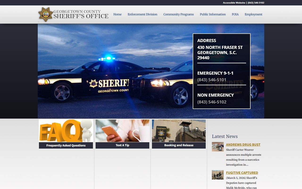 Georgetown County Sheriff's Office website for recent arrests information
