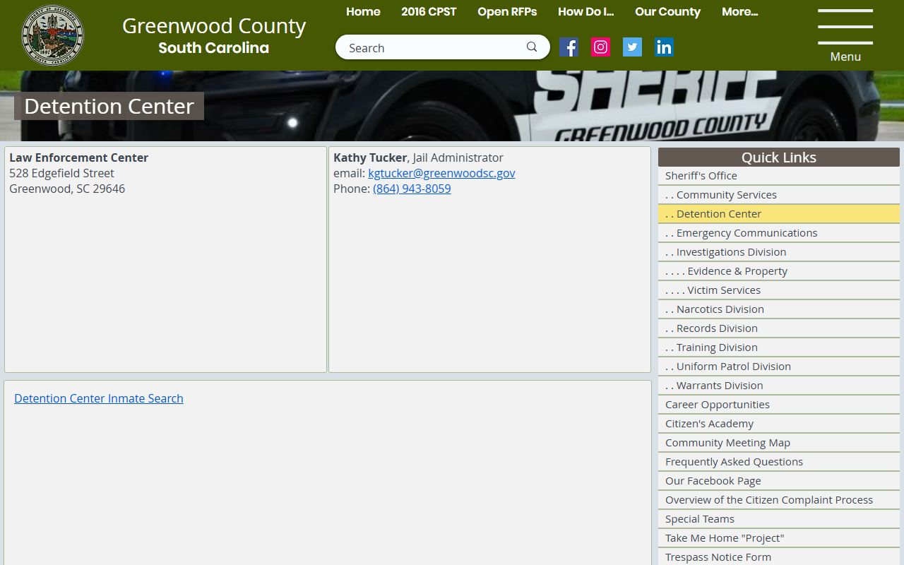 Greenwood County detention center page for booking and arrest records
