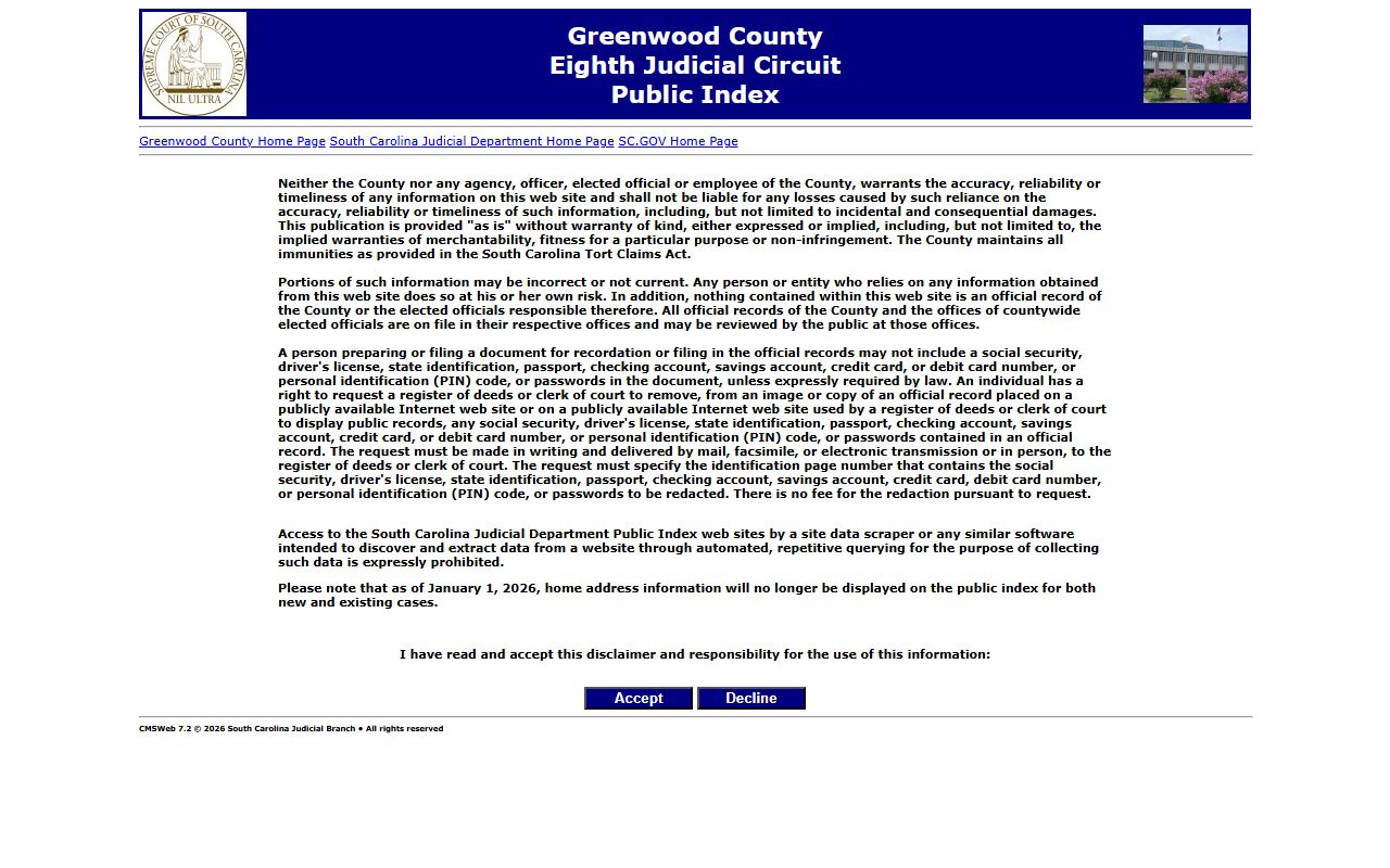 Greenwood County Public Index search for recent arrests court records