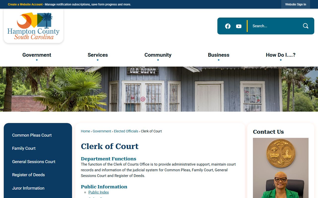 Hampton County Clerk of Court page for arrest case records