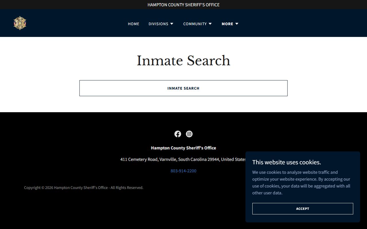 Hampton County Detention Center page for booking records