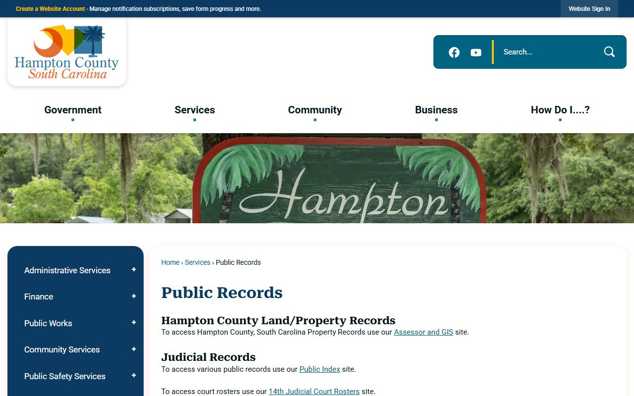 Hampton County public records page for arrest record requests