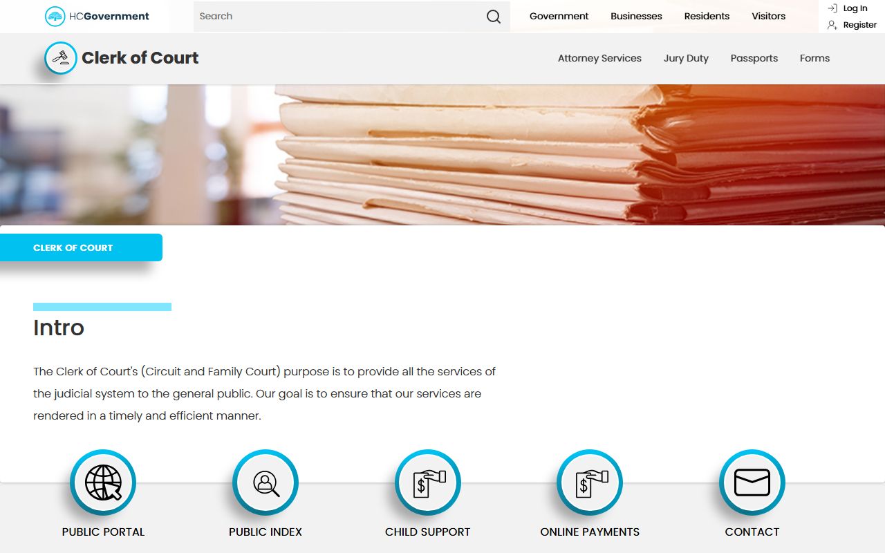 Horry County Clerk of Court page for criminal case records