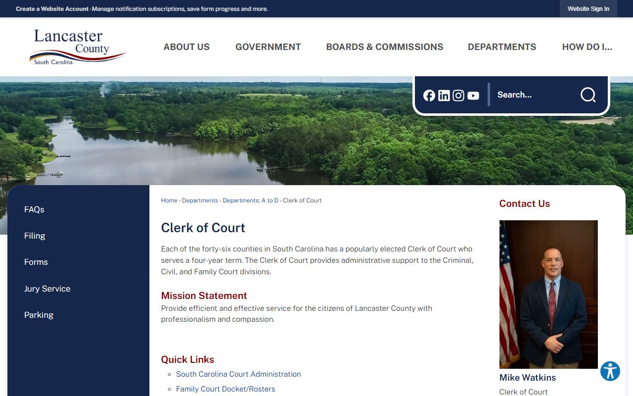 Lancaster County Clerk of Court page for criminal case records