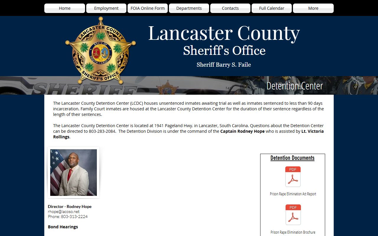 Lancaster County Detention Center page for booking records