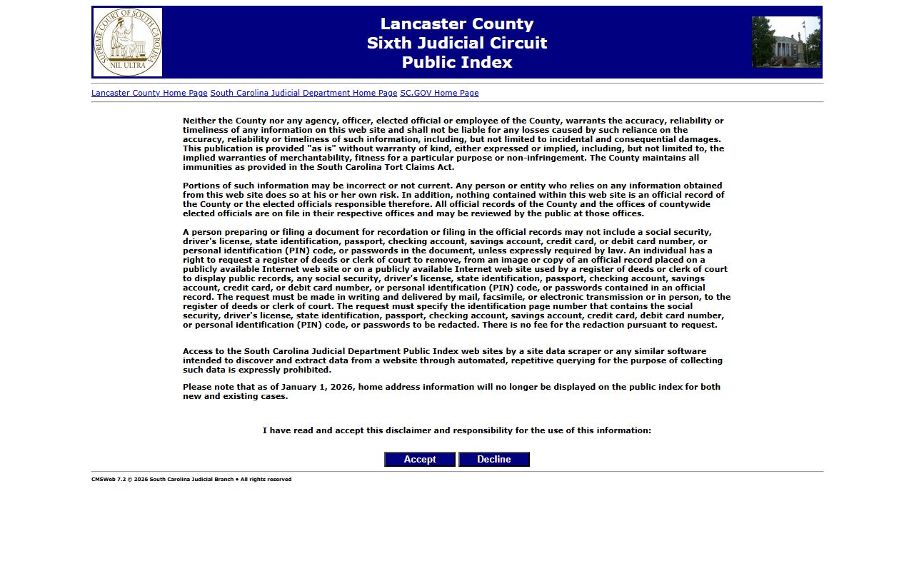 Lancaster County Public Index search for court records