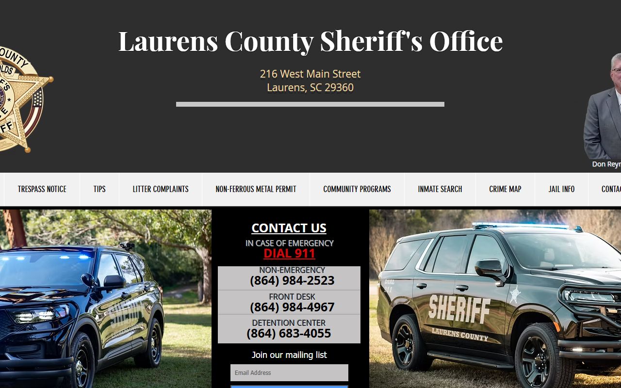 Laurens County Sheriff's Office website for recent arrests information