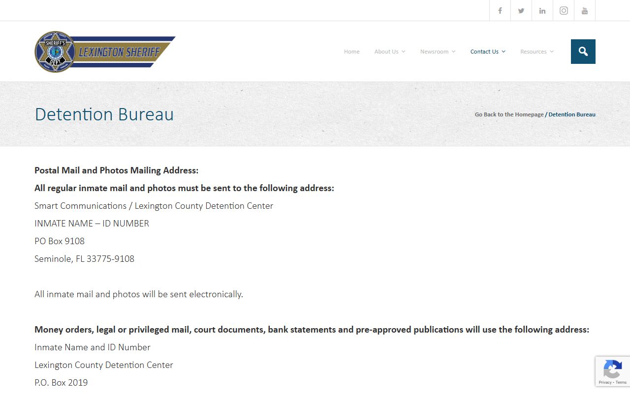 Lexington County Detention Center page for recent arrests