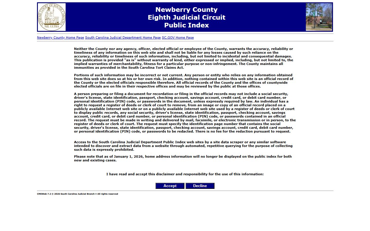 Newberry County Public Index search for court arrest records