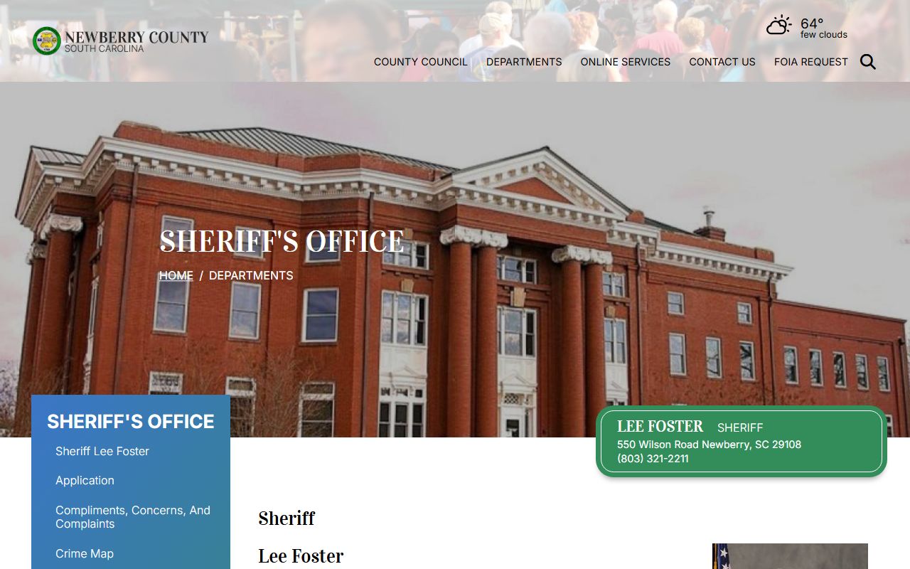 Newberry County Sheriff's Office website for arrest record access