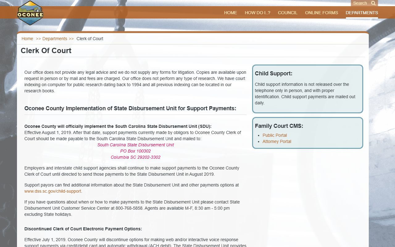 Oconee County Clerk of Court office for arrest case records