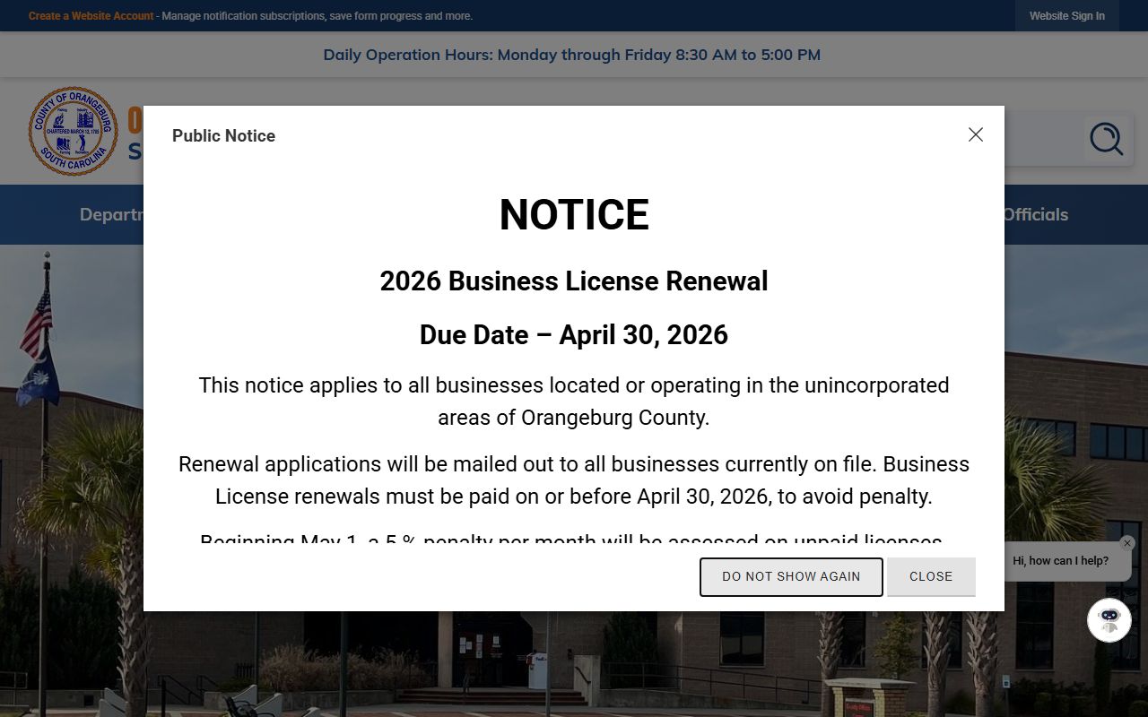 Orangeburg County government website for public records