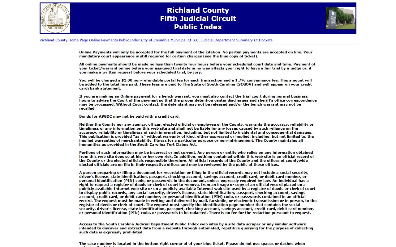 Richland County Public Index for Richland County recent arrests court records
