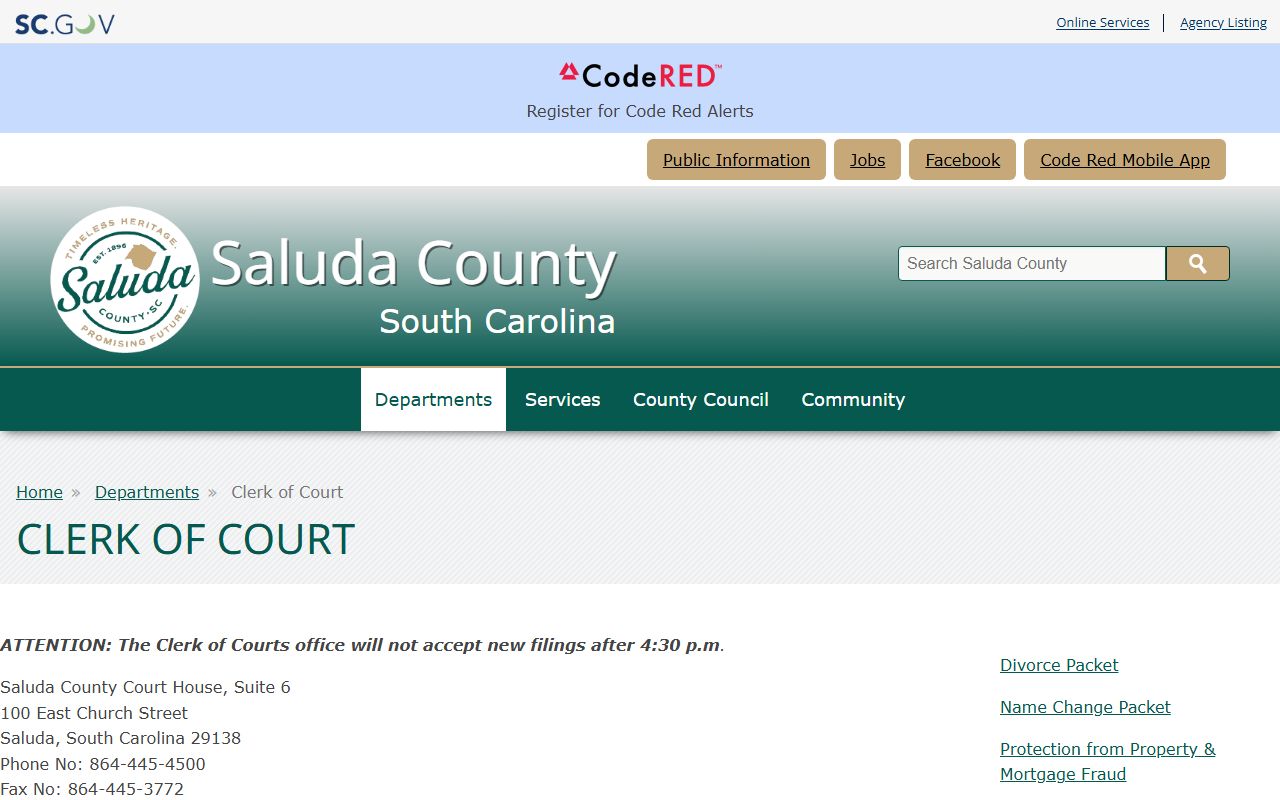 Saluda County Clerk of Court office for Saluda County recent arrests records