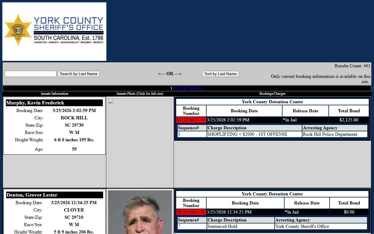 York County inmate search tool for York County recent arrests