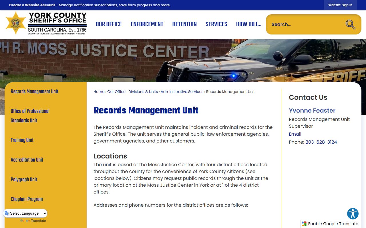 York County Records Management Unit for York County recent arrests