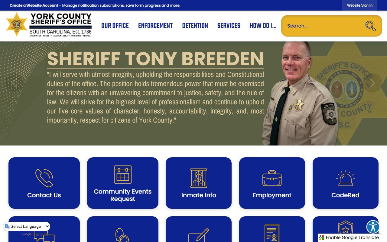 York County Sheriff's Office website for York County recent arrests