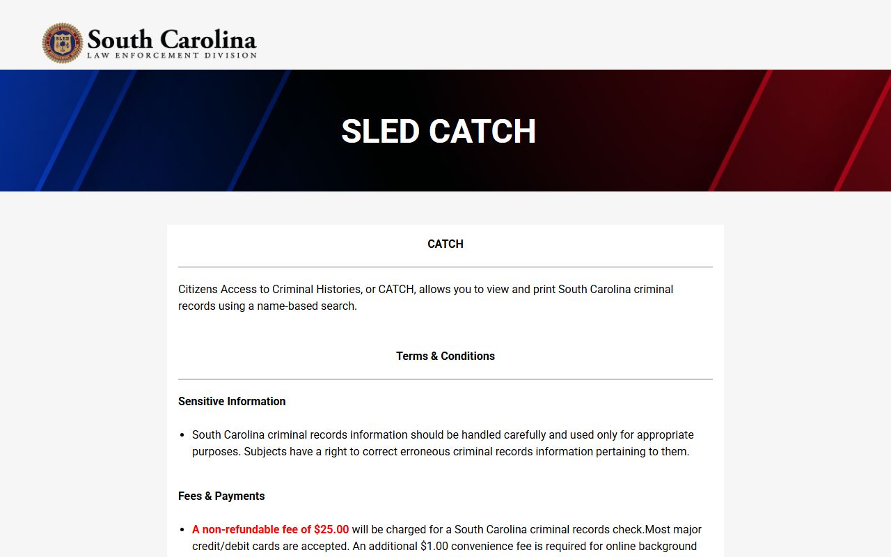 SLED CATCH portal for South Carolina recent arrests search