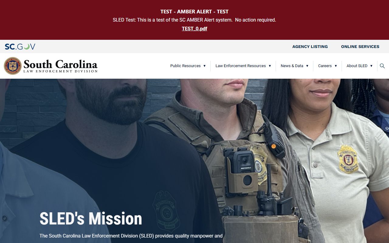 South Carolina Law Enforcement Division SLED homepage for recent arrests